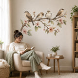 Product detail view of the watercolor birds on a branch wall decal.