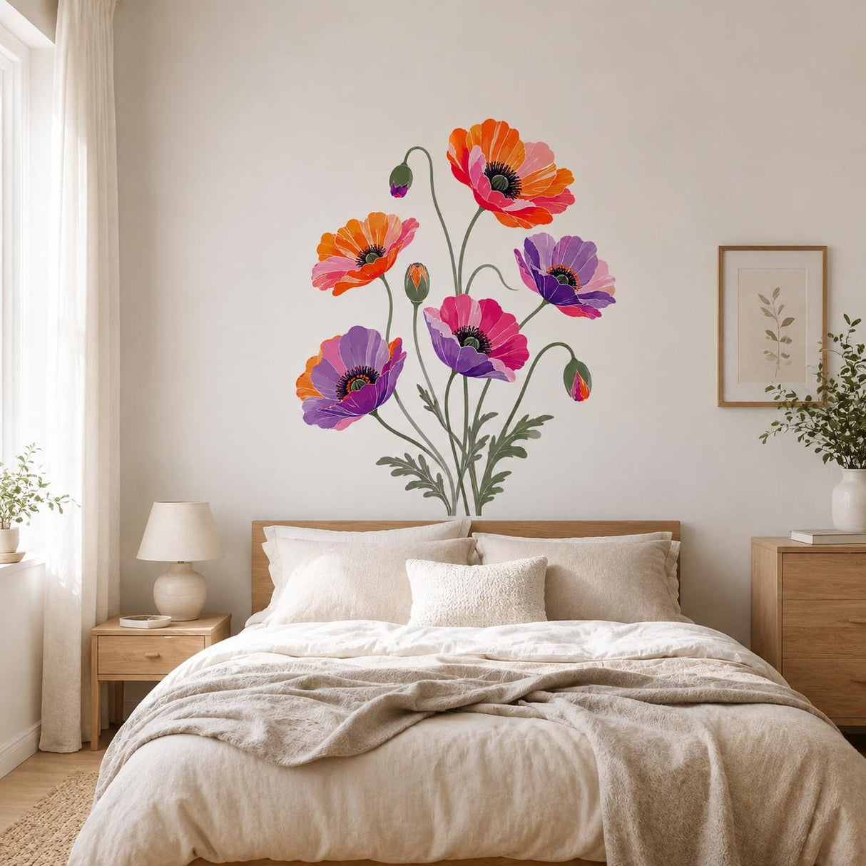 Product gallery view of the colorful poppy flower wall decal.