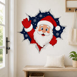 Santa Claus wall decal waving through a snowy Christmas broken-wall opening