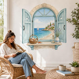Product presentation view of the coastal Mediterranean window wall decal.