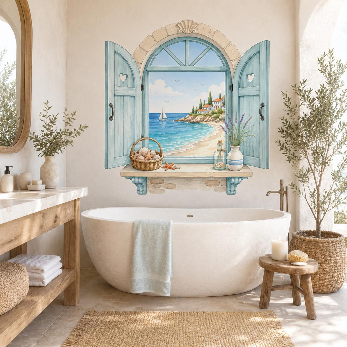 Product detail view of the coastal Mediterranean window wall decal.