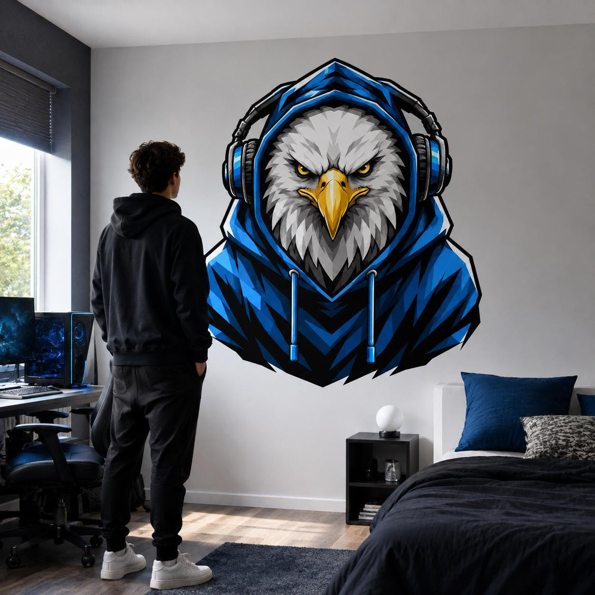 Product detail view of the bald eagle gamer wall decal.