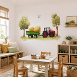 Alternate gallery view of the watercolor red tractor wall decal.