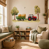 Alternate product view of the watercolor red tractor wall decal.