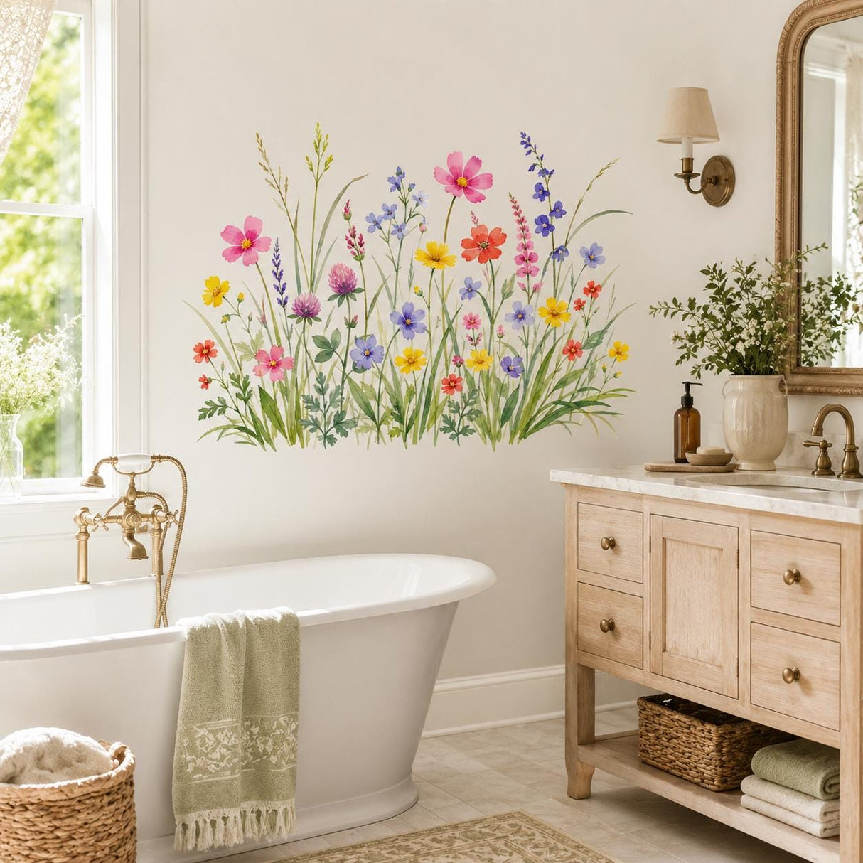Product detail view of the watercolor wildflower wall decal.