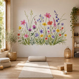Product presentation view of the watercolor wildflower wall decal.