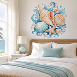 Watercolor seashell wall decal displayed in an interior.