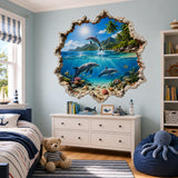 Alternate gallery view of the 3D tropical dolphin wall decal.