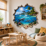 3D tropical dolphin wall decal displayed in an interior.
