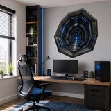 3D sci-fi tunnel wall decal displayed in an interior.
