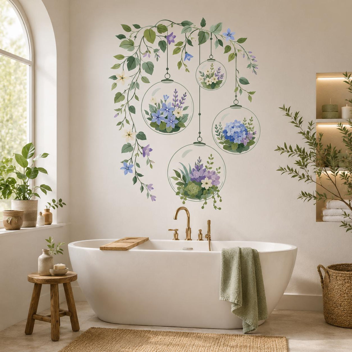 Alternate gallery view of the hanging floral terrarium wall decal.