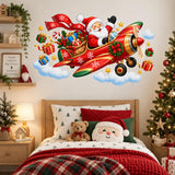 Santa Airplane Wall Decal | Christmas Wall Sticker for Kids Room | Flying Santa Sleigh Holiday Bedroom Decor | Vinyl Wall Decoration Nursery