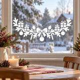 White Christmas bow decal with evergreen branches, hanging ornaments, gift boxes and candy canes