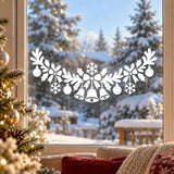 Holiday glass decal featuring three Christmas bells with leafy branches and hanging baubles