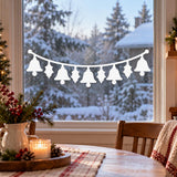 Minimalist holiday window sticker showing a row of five bells suspended from a curved garland