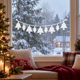 White Christmas garland window decal with five hanging bells and four holly leaves