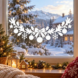 Christmas glass sticker with white leafy branches, central bow and dangling ornaments