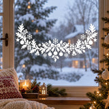 Arched evergreen garland glass decal with white Christmas bells, baubles and snowflakes