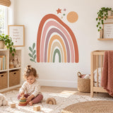 Boho Rainbow Wall Decal | Earth Tone Nursery Wall Decor | Retro Sun and Stars Vinyl Wall Sticker | Gender Neutral Baby Room Decor | Playroom