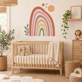Boho Rainbow Wall Decal | Earth Tone Nursery Wall Decor | Retro Sun and Stars Vinyl Wall Sticker | Gender Neutral Baby Room Decor | Playroom