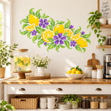 Lemon and Purple Floral Wall Decal | Citrus Vinyl Wall Sticker for Kitchen | Botanical Dining Decor | Mediterranean Inspired Kitchen Decor