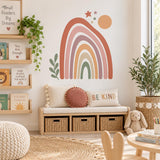 Boho Rainbow Wall Decal | Earth Tone Nursery Wall Decor | Retro Sun and Stars Vinyl Wall Sticker | Gender Neutral Baby Room Decor | Playroom