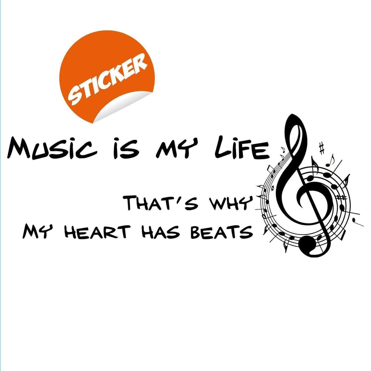Music is My Life wall sticker design featuring a treble clef and musical notes.