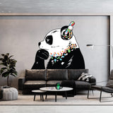 Expressive panda wall decal with headphones.