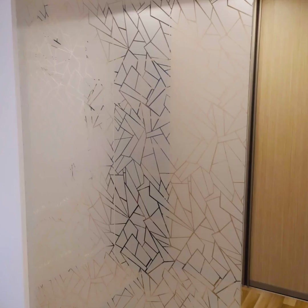 Custom etched-look glass vinyl decal shown on a frosted surface.