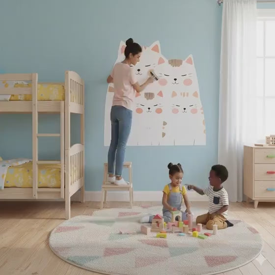 Cute cat family wall decal shown in a product video.