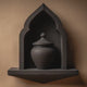3D printed gothic memorial wall shelf with urn shown in a product video.