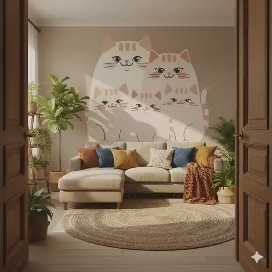 Cute cat family wall decal shown in a product video.