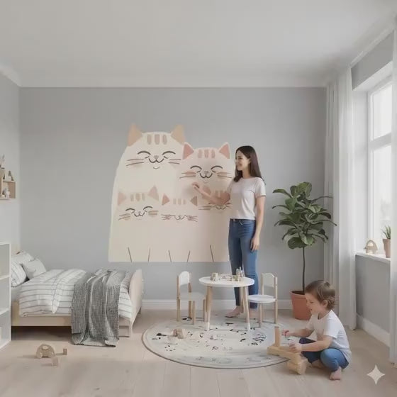 Cute cat family wall decal shown in a product video.