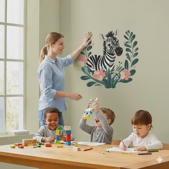 Boho zebra wall decal shown in a product video.