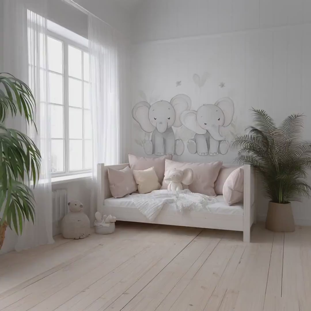Baby elephant nursery wall decal shown in a product video.
