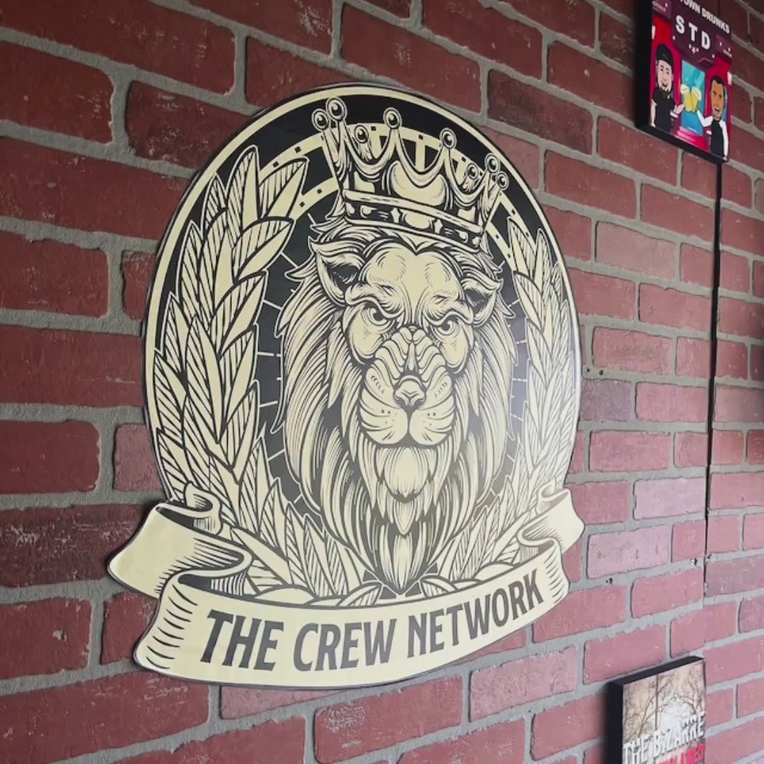 Custom printed logo wall decal shown in a product video.