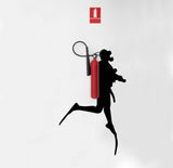 Scuba diver wall sticker with red scuba tank.