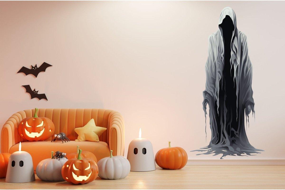 Tall abstract figure silhouette vinyl decal displayed in a decorated living room.