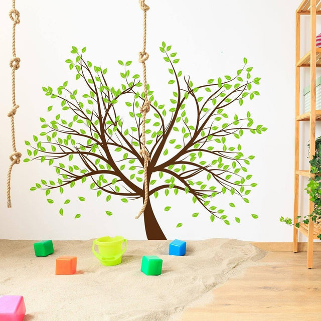 Nature's Serenity tree vinyl wall decal with green leaves.