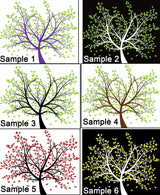 Samples of tree vinyl wall decals in various colors and designs for home decor.