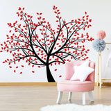 Nature's Serenity vinyl wall decal featuring a black tree with red leaves.