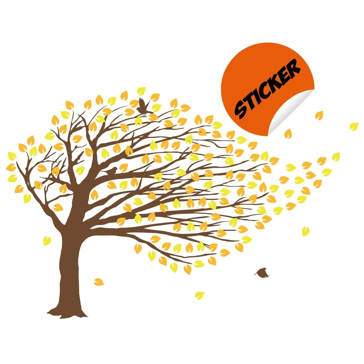 Fantasy Tree Bend Wall Sticker with autumn leaves, adding a nature-inspired touch to any wall decor.