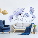 Elegant 3D blue blossom wall decal in a stylish living room, adding charm and sophistication to the decor.