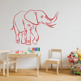 Red elephant vinyl wall decal in a playful children's space with colorful decor.