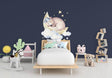 Cloud animal wall decal featuring a bear and moon.