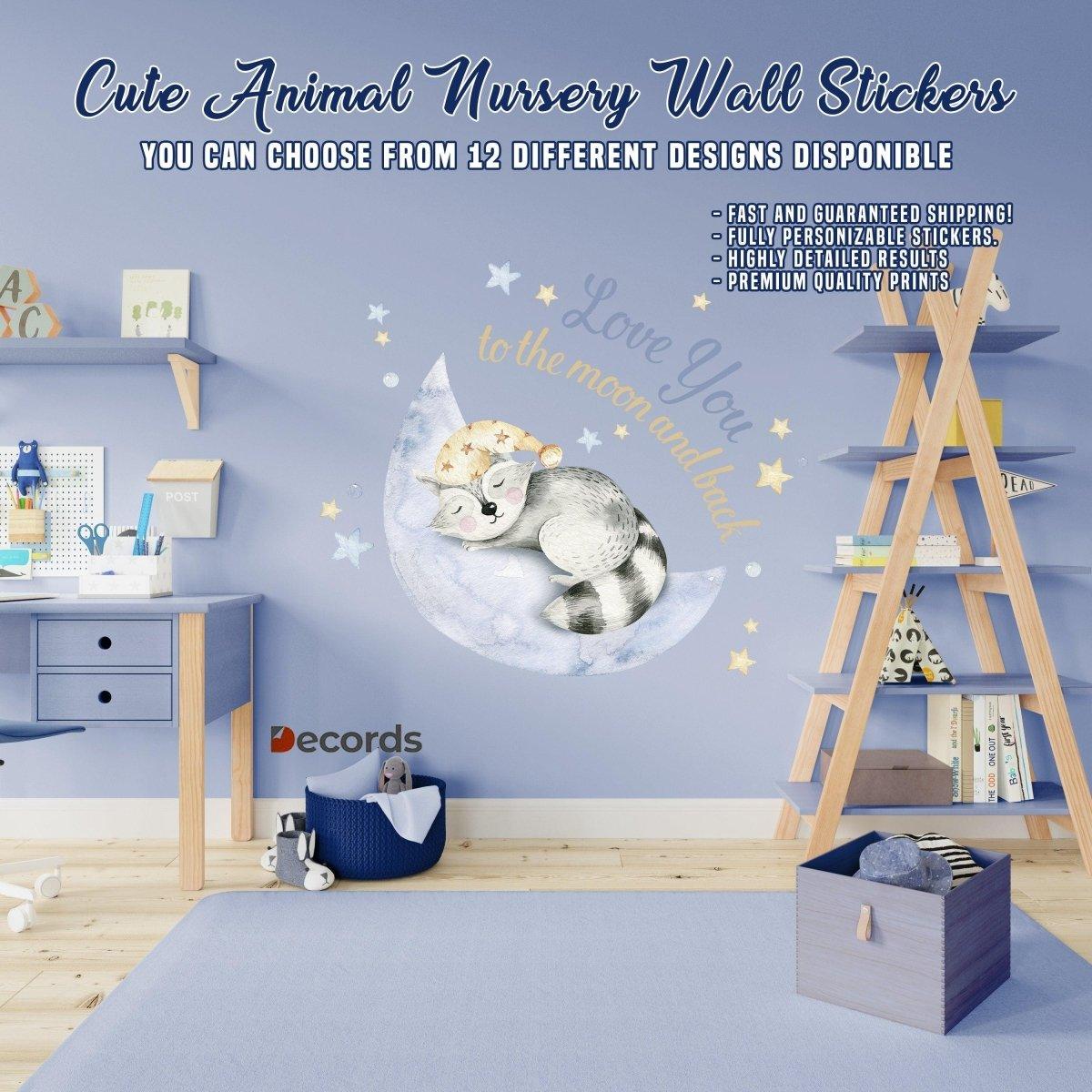 Adorable animal nursery wall sticker featuring a baby elephant on a moon.