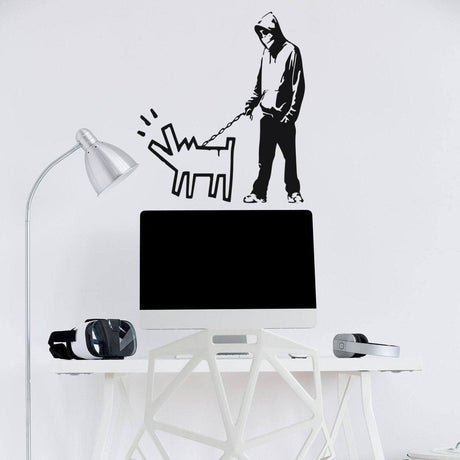 Alternate product view of Street Art Dog Walker Wall Decal.