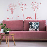Botanical wildlife vinyl decal set featuring trees and cute animals.