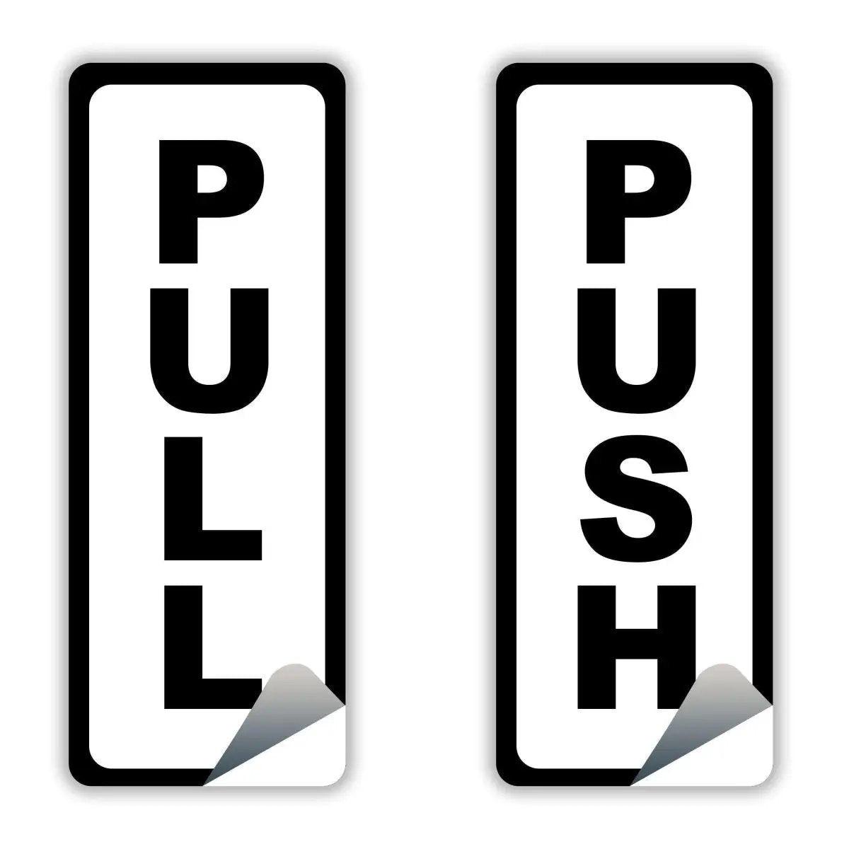 Вертикальные наклейки PUSH и PULL для коммерческих дверей.