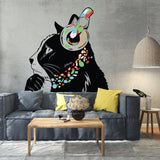Feline music enthusiast wall decal featuring a DJ kitten with headphones in a stylish room.